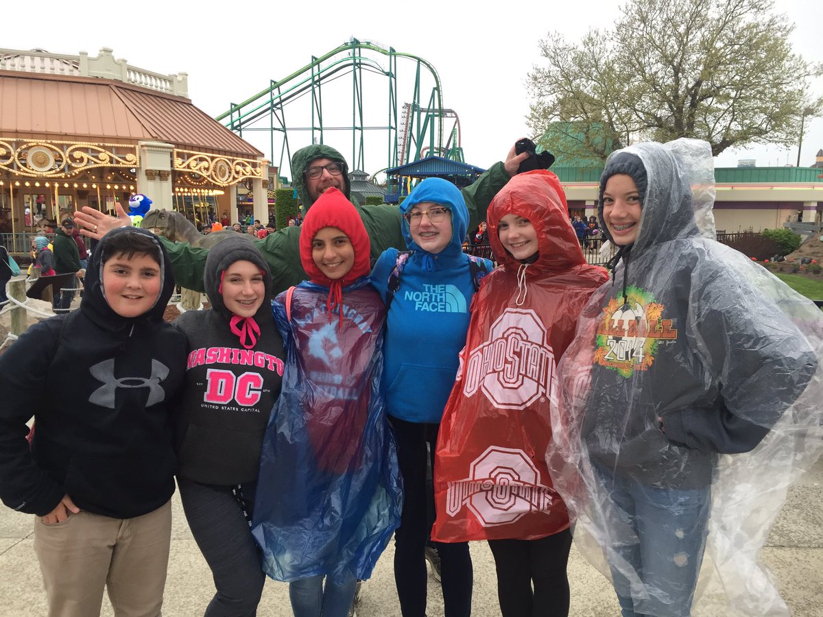 Some WMS Choir crew celebrating a year's hard work at Cedar Point! #itsworthit #rainwontstopus #teacherphotobomb