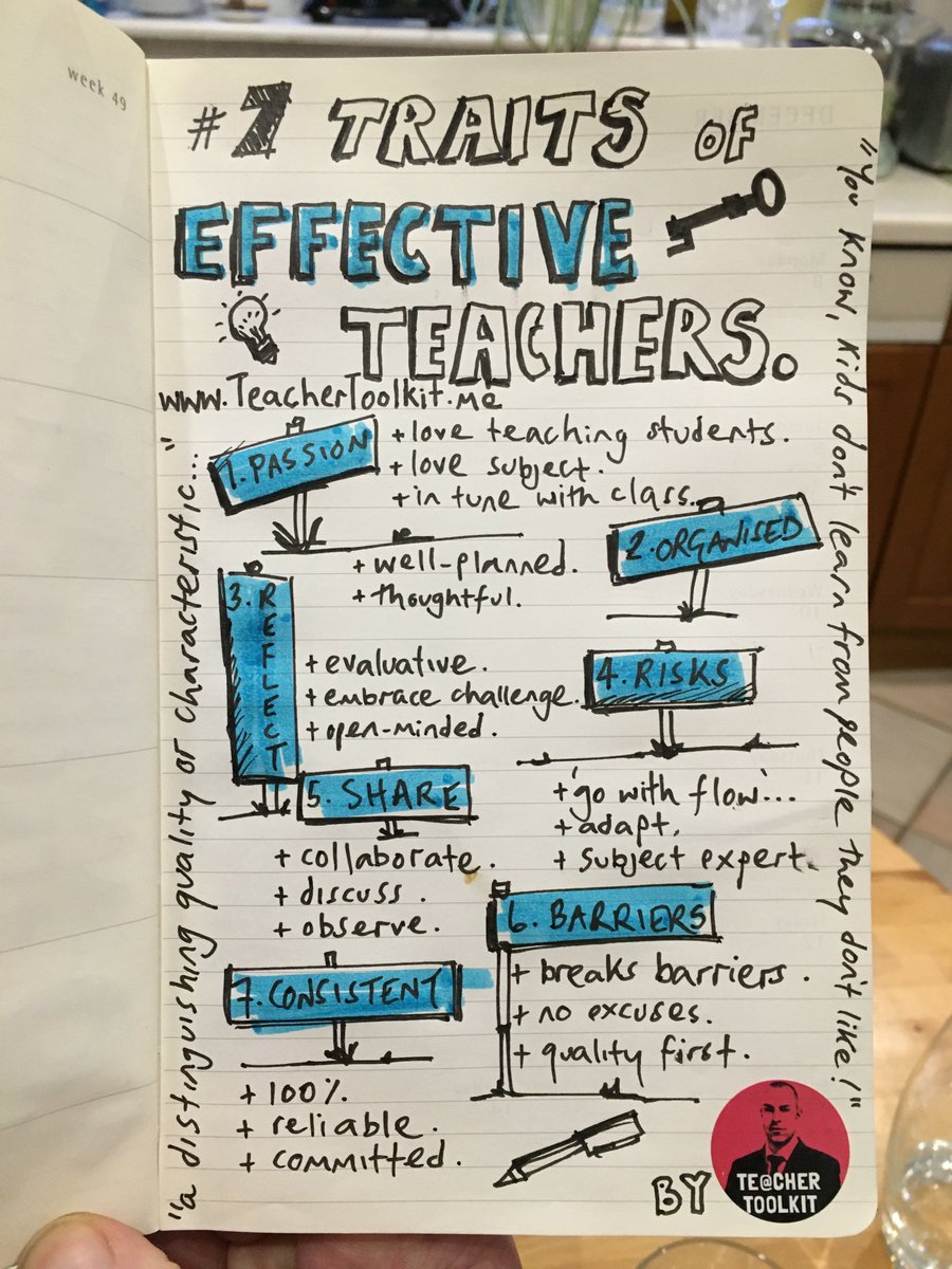 TomOestreich's tweet photo. A1: LOVE these 7 traits of Effective Teachers from @TeacherToolkit!  #TeacherFriends https://t.co/7qrNxSh2JP