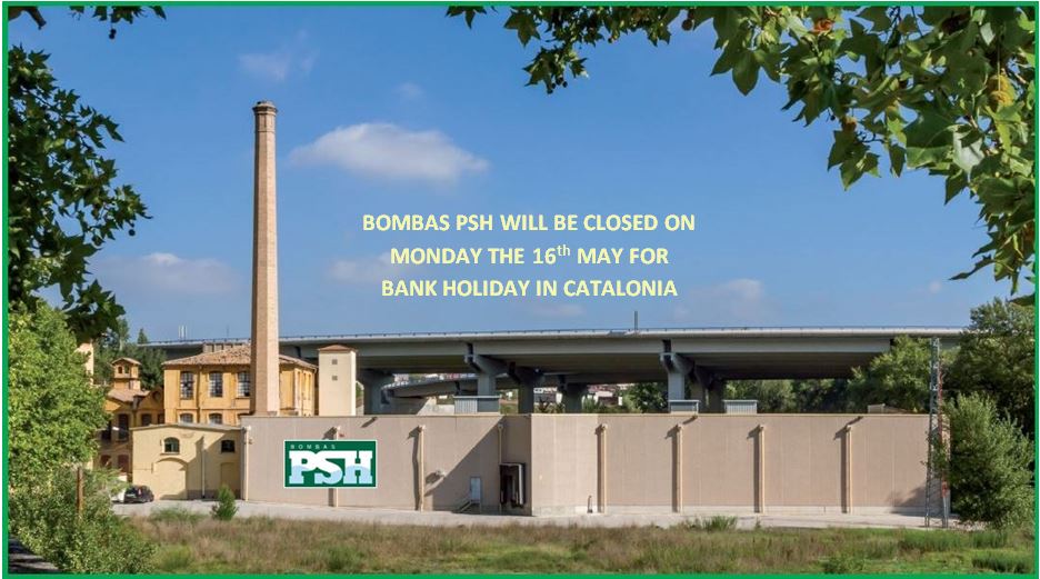 BOMBAS PSH will be closed on Monday the 16th May for bank holiday in Catalonia.