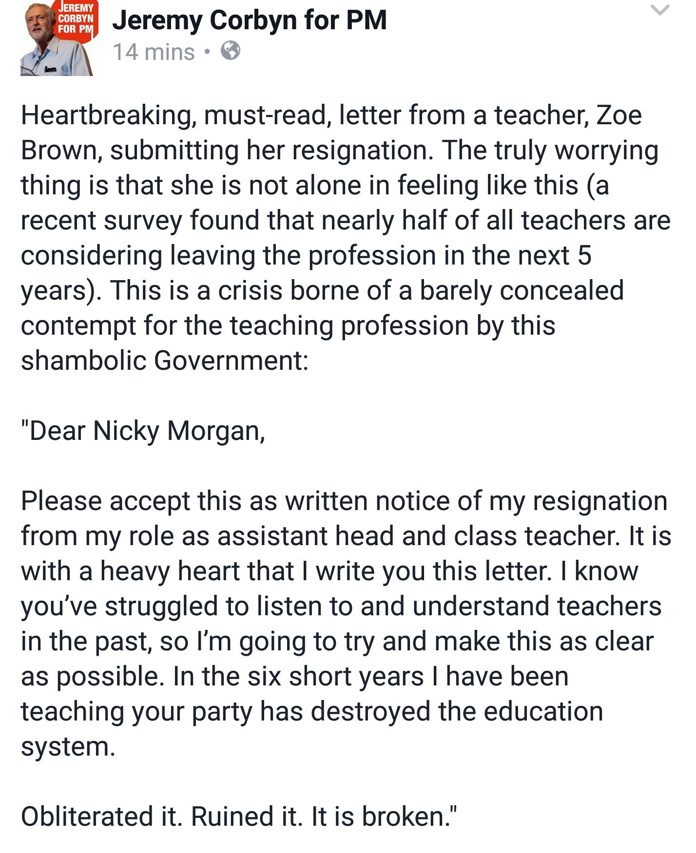 For The Many on Twitter: "Heartbreaking resignation letter from