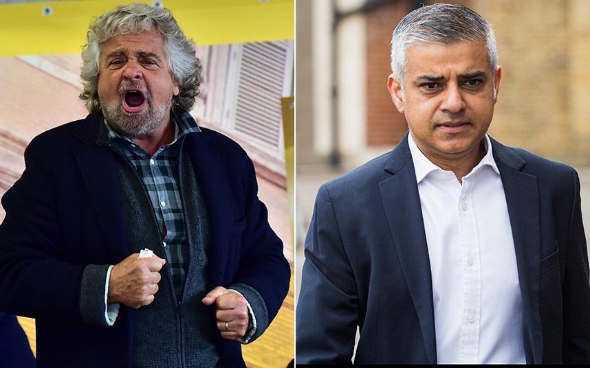 Telegraph's tweet image. Beppe Grillo sparks outrage with terrorist joke about London mayor Sadiq Khan telegraph.co.uk/news/2016/05/1…