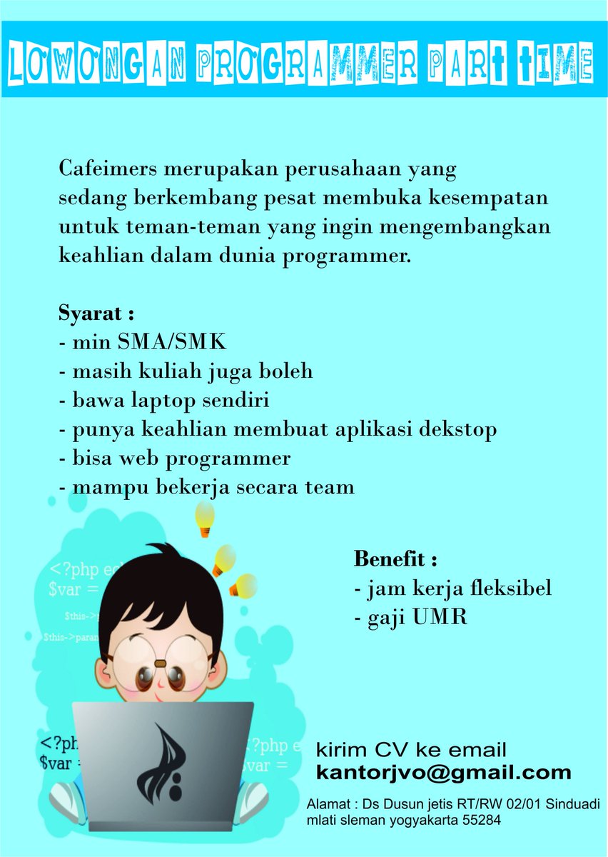QomalMaqomal's tweet photo. loker parttime programmer https://t.co/W49CF8Nrr9