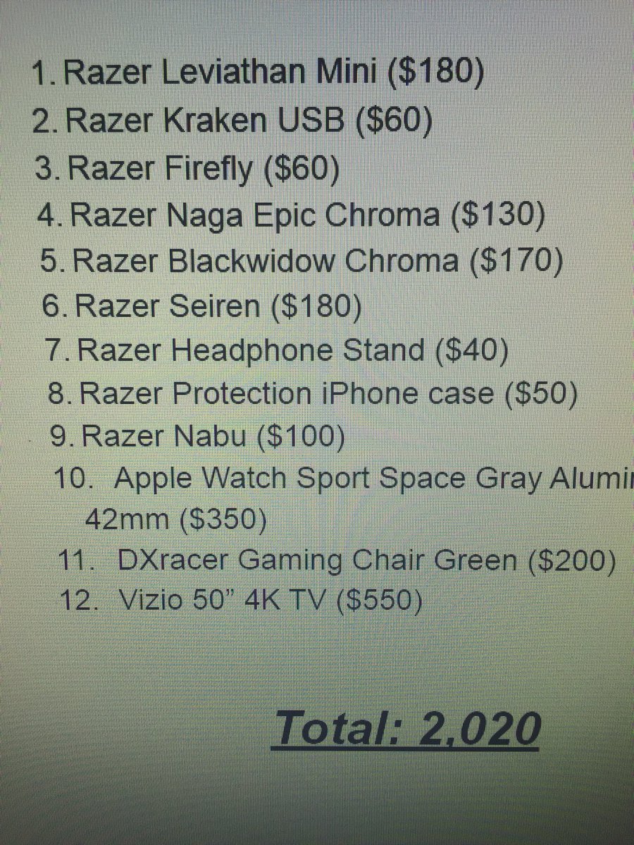 TheGrappleField's tweet photo. My Goal to buy by the end of 2016. I will have my @Razer setup complete. (With a few other goodies) :) I can't wait! https://t.co/DVYm2sY9EF