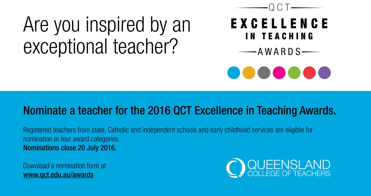 Do you know an inspirational teacher? Nominate them for a QCT Award.. <a href="/QLDDET/">QLD DET</a> <a href="/ISQ_QLD/">ISQ</a> <a href="/QCEC_CatholicEd/">QCEC</a> @Cath_Ed_BNE
