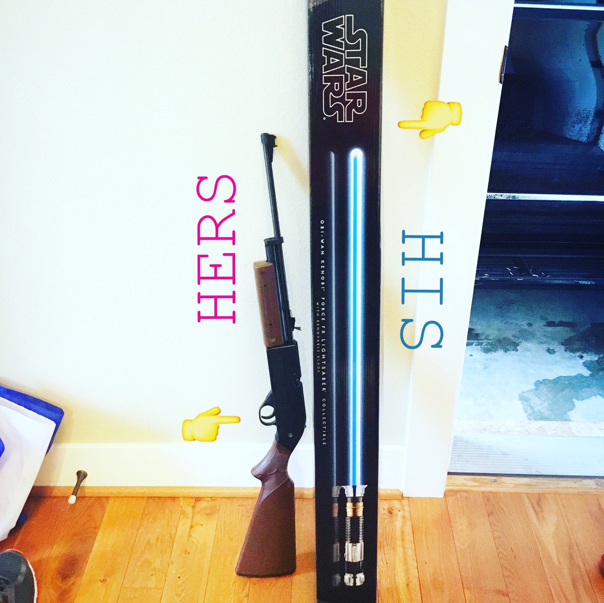 AnnaGutierrez80's tweet photo. Packing our respective weapons for safe keeping while we live with mom and dad between moves! 😂#HisAndHers #StarWars https://t.co/gAYIrxwQBm