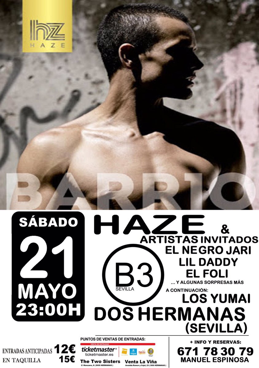 No queda nada! Saca tus entradas anticipadas! Este sábado 21! <a href="/elhaze/">H A Z E</a> en concierto en <a href="/b3sevilla/">B3 Sevilla</a> +info: 671 78 30 79