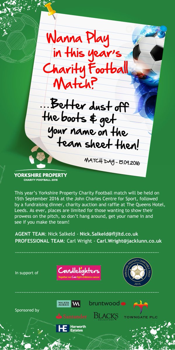 CharityFootie's tweet photo. Wanna play in this years @CharityFootie match? Dust off the boots &amp; sign up! https://t.co/JlgZrYUHRI  #YPCF2016 https://t.co/sPKIQHIiA2