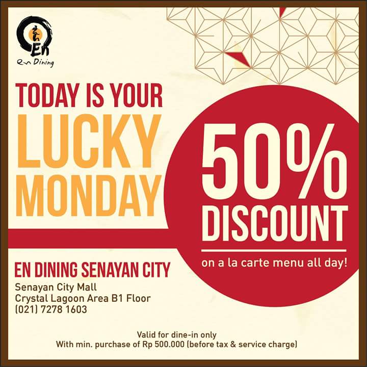 EnDining's tweet image. Still on board now!
#EnLuckyMonday 

Grab it fast! Today only @EnDining Senayan City

#DiscountOfTheDay
