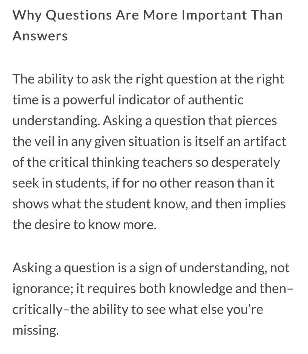 chrisclinewcps's tweet photo. Why questions are more important than answers #edchat #Domain3B @wcpsmd https://t.co/kloJO6EULc
