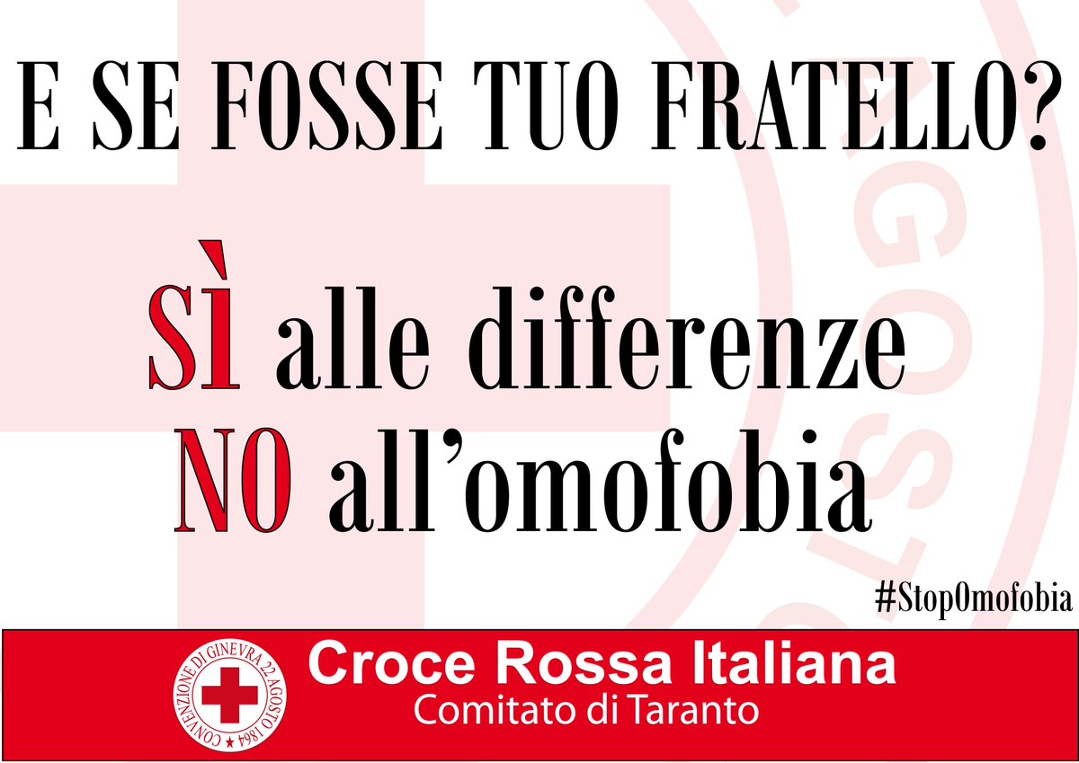 critarantoweb's tweet photo. 17 MAGGIO giornata mondiale contro l'omofobia!
#StopOmofobia #GiovaniCRI #EducAzioneAllaPace #CRITaranto https://t.co/cgZ9ZwXB0c