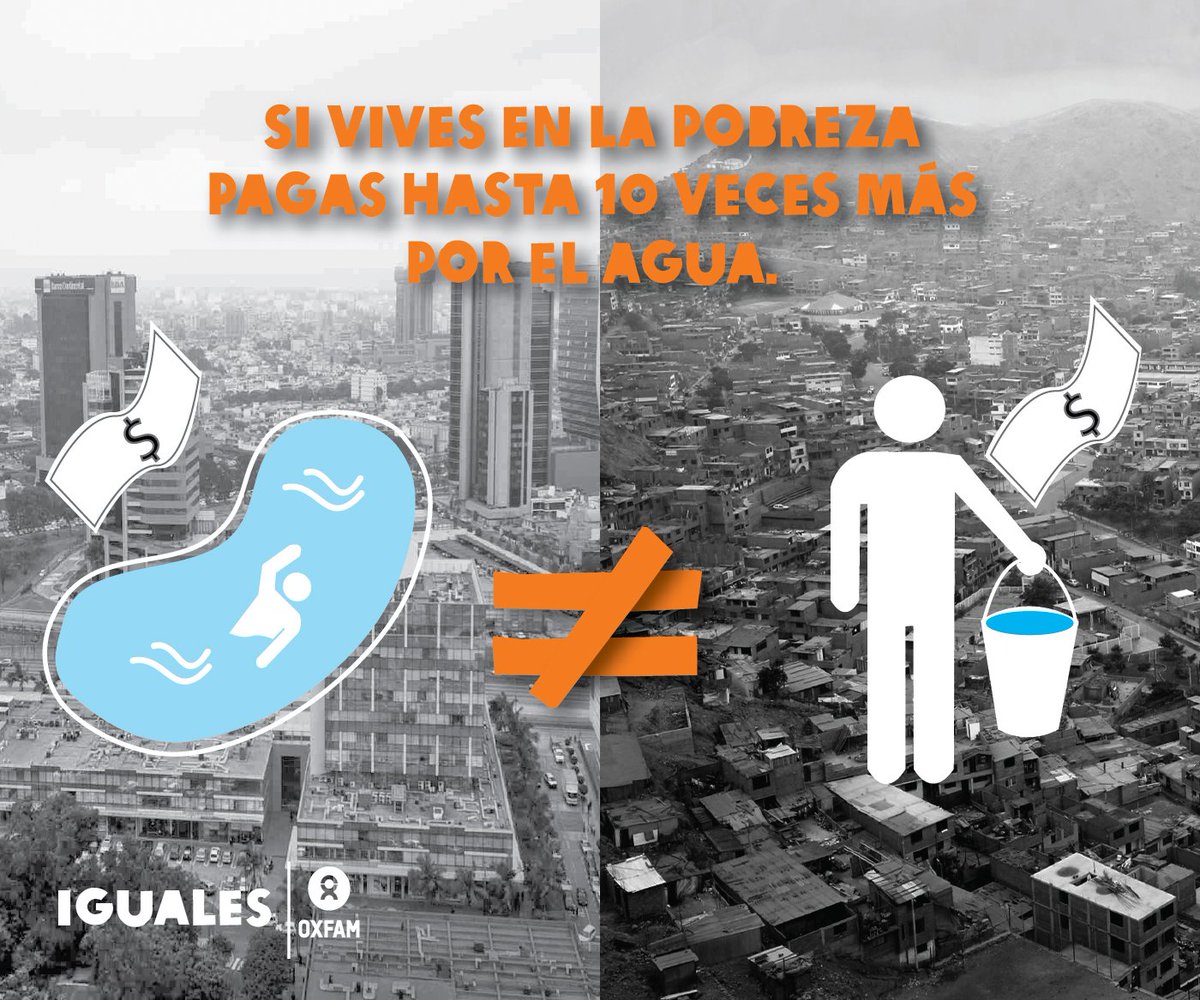 OxfamenPeru's tweet photo. ¿Sabías que en algunos barrios de Lima, pagas hasta 10 X más por el agua? 
Acceso al agua es un derecho. 
#IGUALESPe https://t.co/lDMgF3lOEt