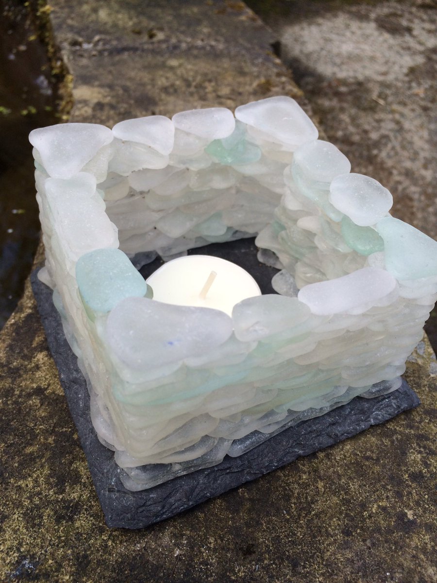 TheGlass_Lass's tweet photo. Keep sunshine &amp; seaside with you all year round with a handmade sea glass &amp; slate candle holder. Orders taken by DM https://t.co/14sggYXddB