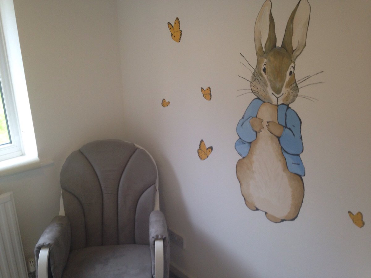 Crowshow13's tweet photo. Anyone interested in wall murals?Here's a Peter Rabbit mural I did the other day.Dm me for ideas,quotes and prices. https://t.co/QelTouh9lo
