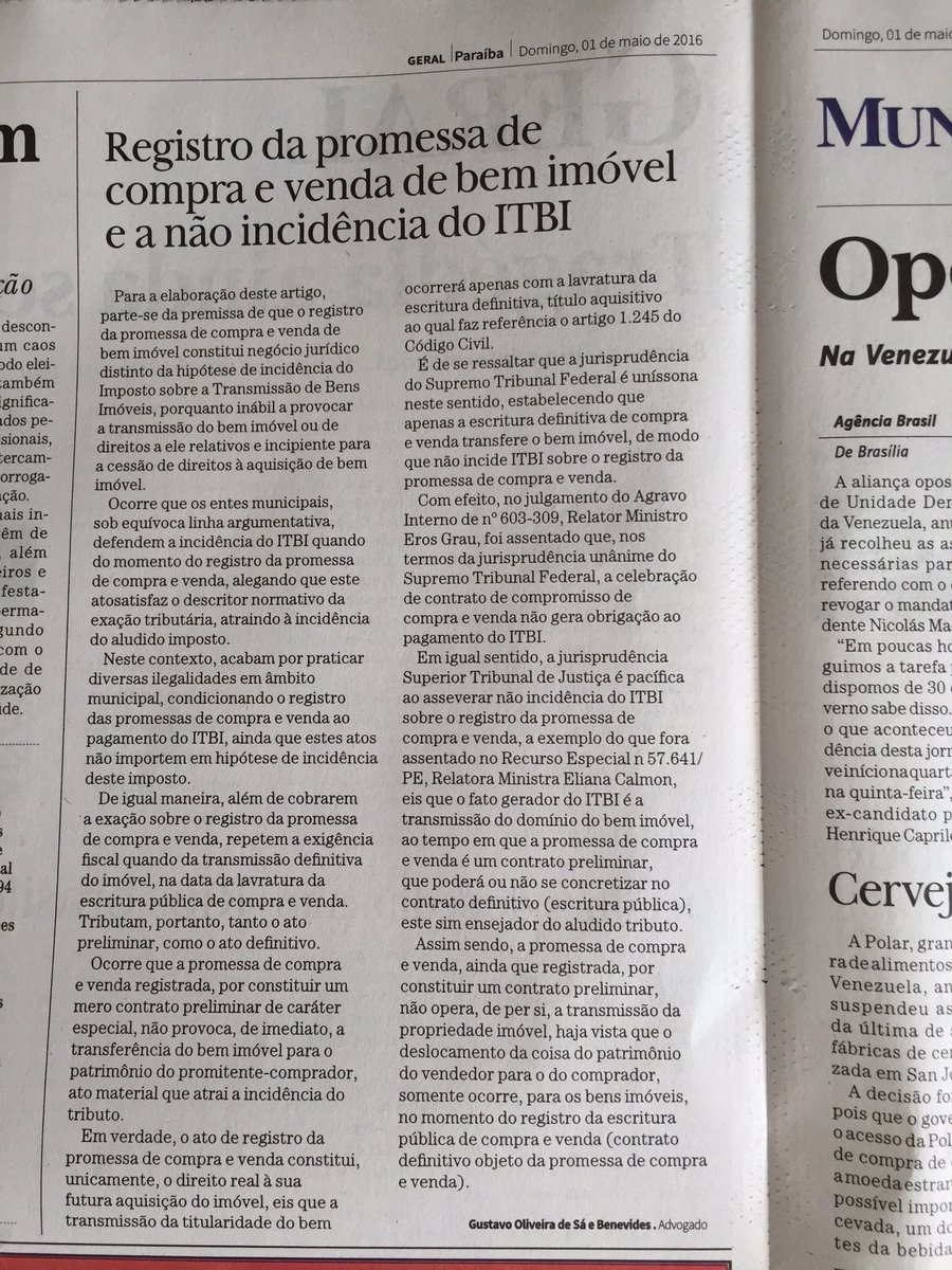 SWADVOGADOS's tweet photo. Artigo  do Advogado Gustavo Benevides, jornal Correio da Paraíba, edição 01/05/16. https://t.co/lCWeCWcad6