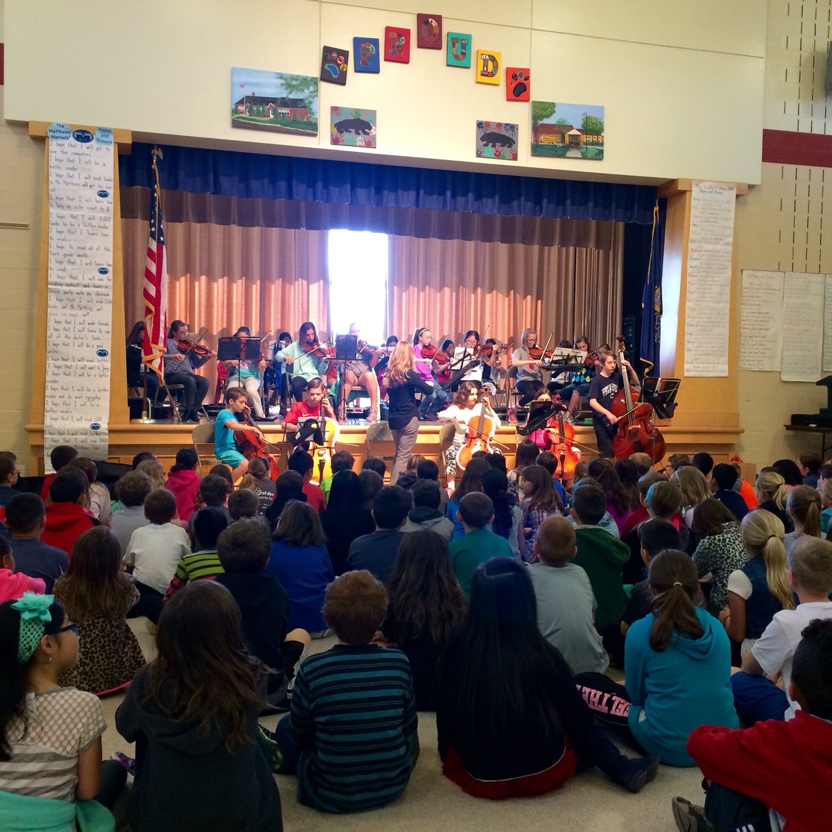 mem76rt's tweet photo. Enjoying the sounds of the orchestra today! Third graders thinking about playing a string next year! @CYSDSTRINGS https://t.co/ZOxQ4lBiL8