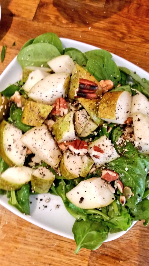 s_tailor's tweet photo. #lunchtime inspiration for #NationalVegetarianWeek: pear,walnut,spinach, quinoa salad. #MeatFreeMonday #glutenfree https://t.co/13NAUtLFxt