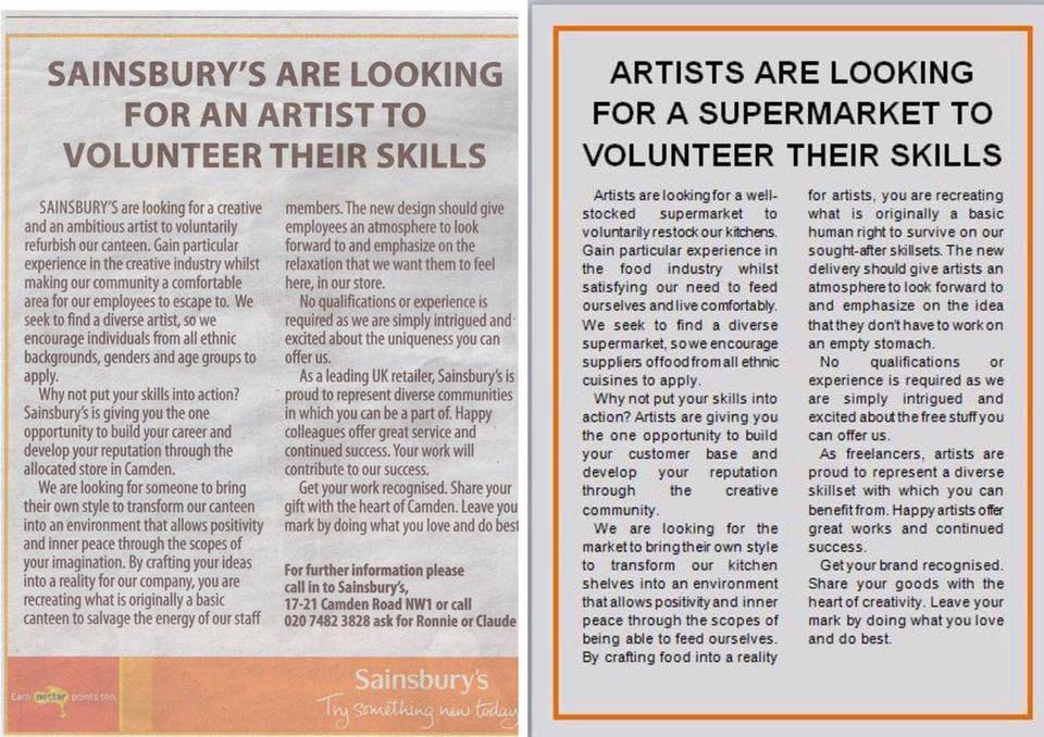 Very funny response to Sainsbury's 'generous' offer. #PayingArtists