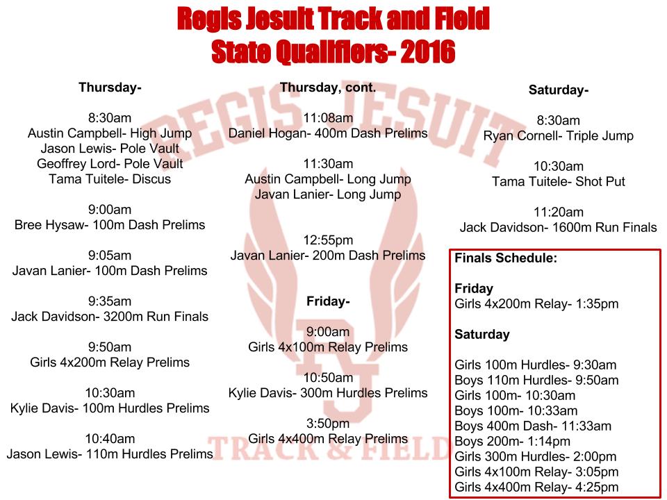 RJHSTrackField's tweet photo. STATE MEET 2016: Heat sheets are set. Here is your 2016 RJ T&F State lineup and schedule. #cotf2016 #copreps https://t.co/YVB963pkTB