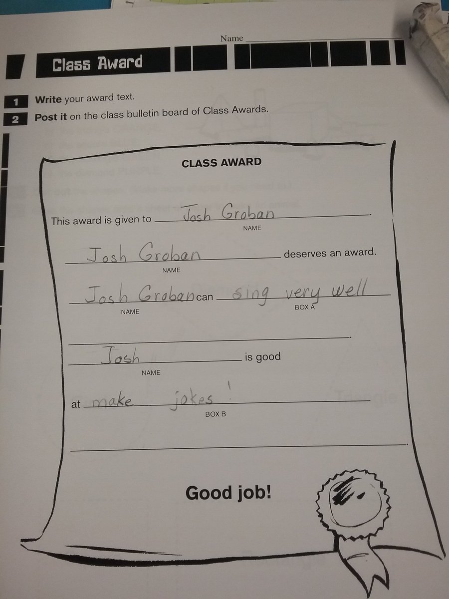 MercierRaphie's tweet photo. Here's what we learned in my English class this morning. Just kidding!! @joshgroban #classaward https://t.co/bwRF5DvoxV