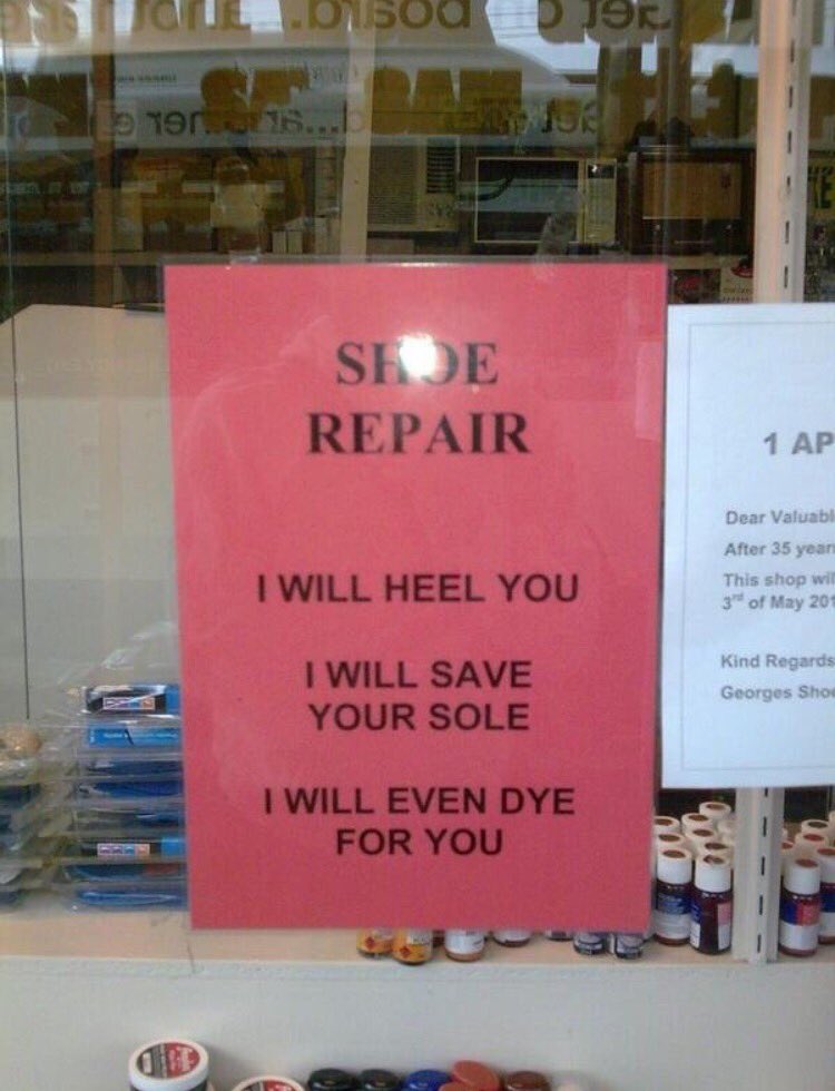 markfidelman's tweet photo. Even a shoe repairman can standout from the crowd #branding https://t.co/vKusKJ74Lp