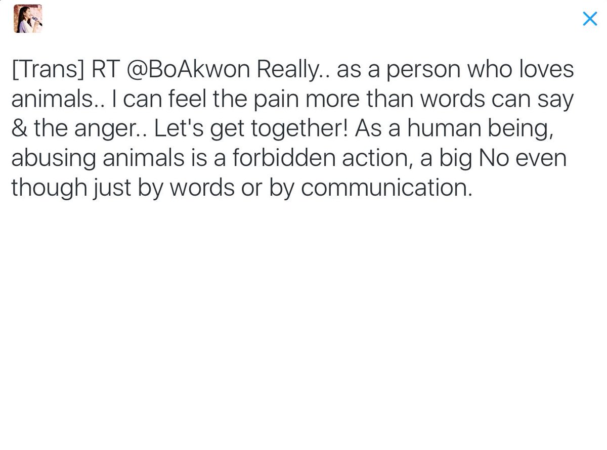 BoAChiara's tweet photo. [Trans] RT @BoAkwon Really.. as a person who loves animals.. I can feel the pain more than words can say &amp; the(cont) https://t.co/wveqggSUHV