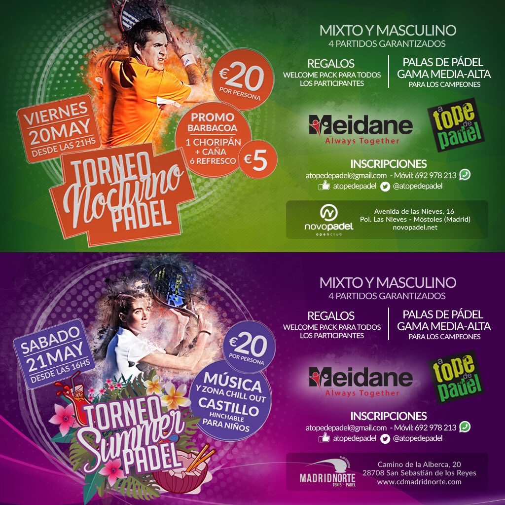 ATopeDePadel's tweet photo. Este finde tenemos 2 #torneos temáticos @ATopeDePadel 👍🎾 lee y elige el q mejor te cuadre🔝🍹Contamos contigo!Vienes?😎 https://t.co/BhCdY1uHr8