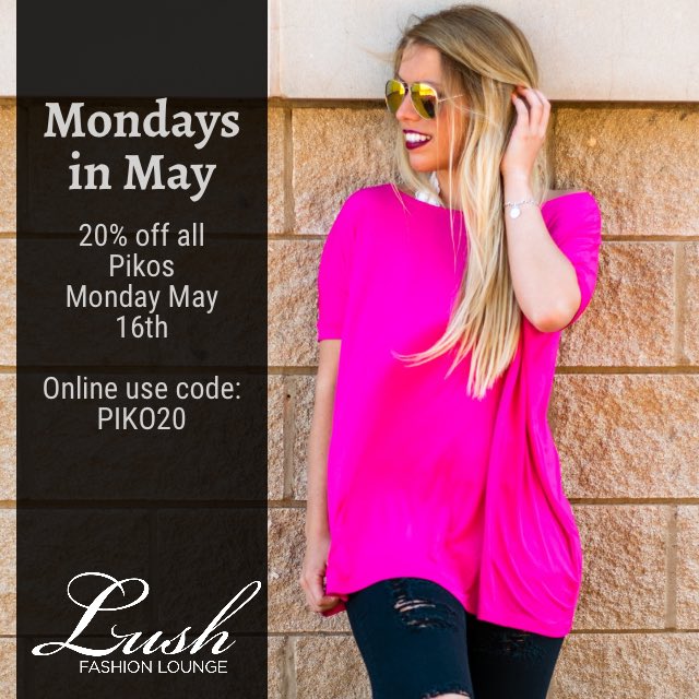 TarynUpOKC's tweet photo. Talk about THE BEST #mondaysinmay thx to @LushFashionOKC &amp; @wild1049 every Piko is 20% off! https://t.co/ECTfu47ezW