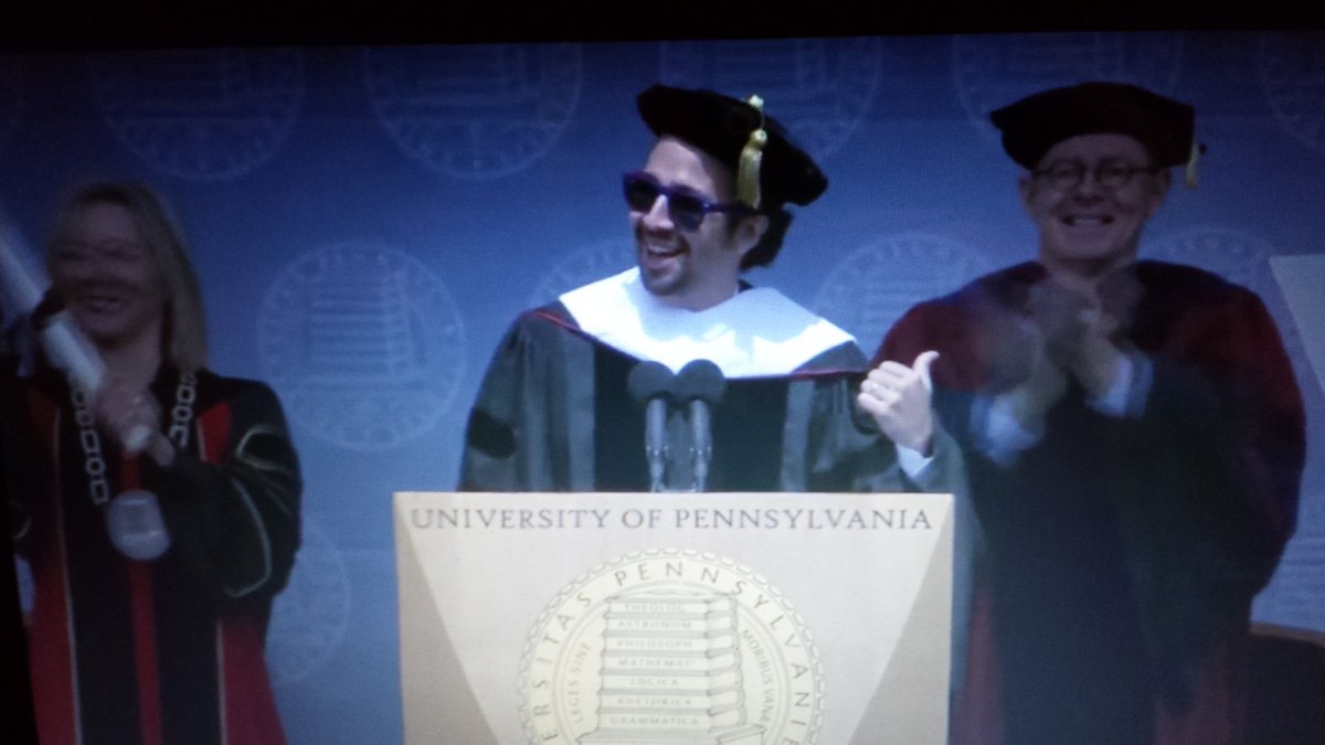 racheldulitz's tweet photo. "Someone call for the extra po-pos; I'm ride or die for your Provost!"- @Lin_Manuel thanking "MC Provost" #UPenn2016 https://t.co/ItKq7Q7yze