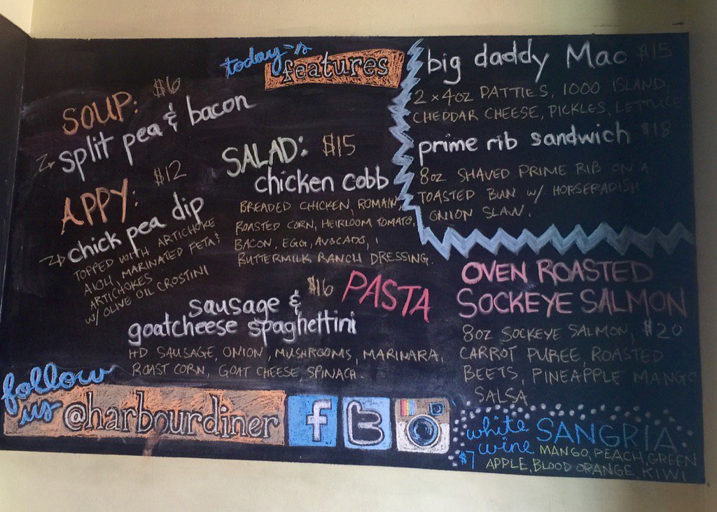 theharbourdiner's tweet photo. Monday lunch features!  #bigdaddymac #alaskasalmon #chefbeach https://t.co/1aoBECGEio