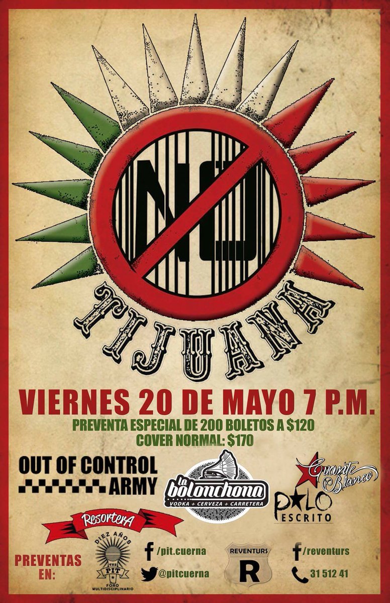 PacoLopezGalvez's tweet image. .@TijuanaNoBand .@labolonchona #LaResortera .@LosGuanteBlanco #OutOfControlArmy #PaloEscrito en .@pitcuerna #Morelos