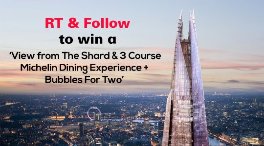LondonsBestHQ's tweet photo. RT &amp; Follow to Win a 'View from The Shard, 3 Course Michelin Meal + Bubbles for Two' https://t.co/SRKvhTLkoN https://t.co/FLTNvQy8ZO