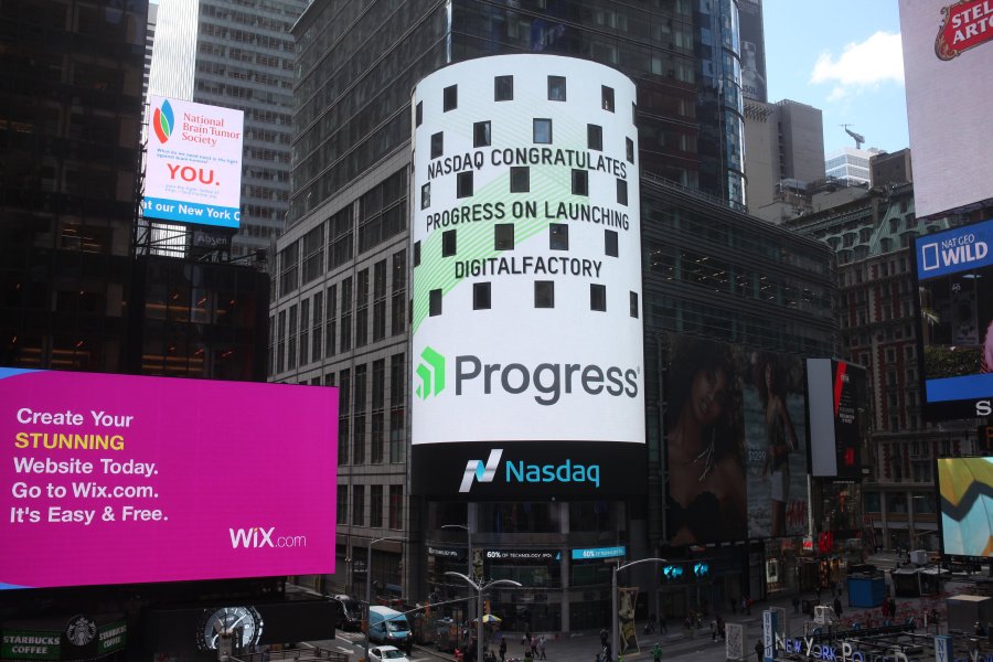 ProgressSW's tweet photo. Guess what new logo was on the Nasdaq​ tower this morning as we announced Progress DigitalFactory. https://t.co/mVXPi4qgxy