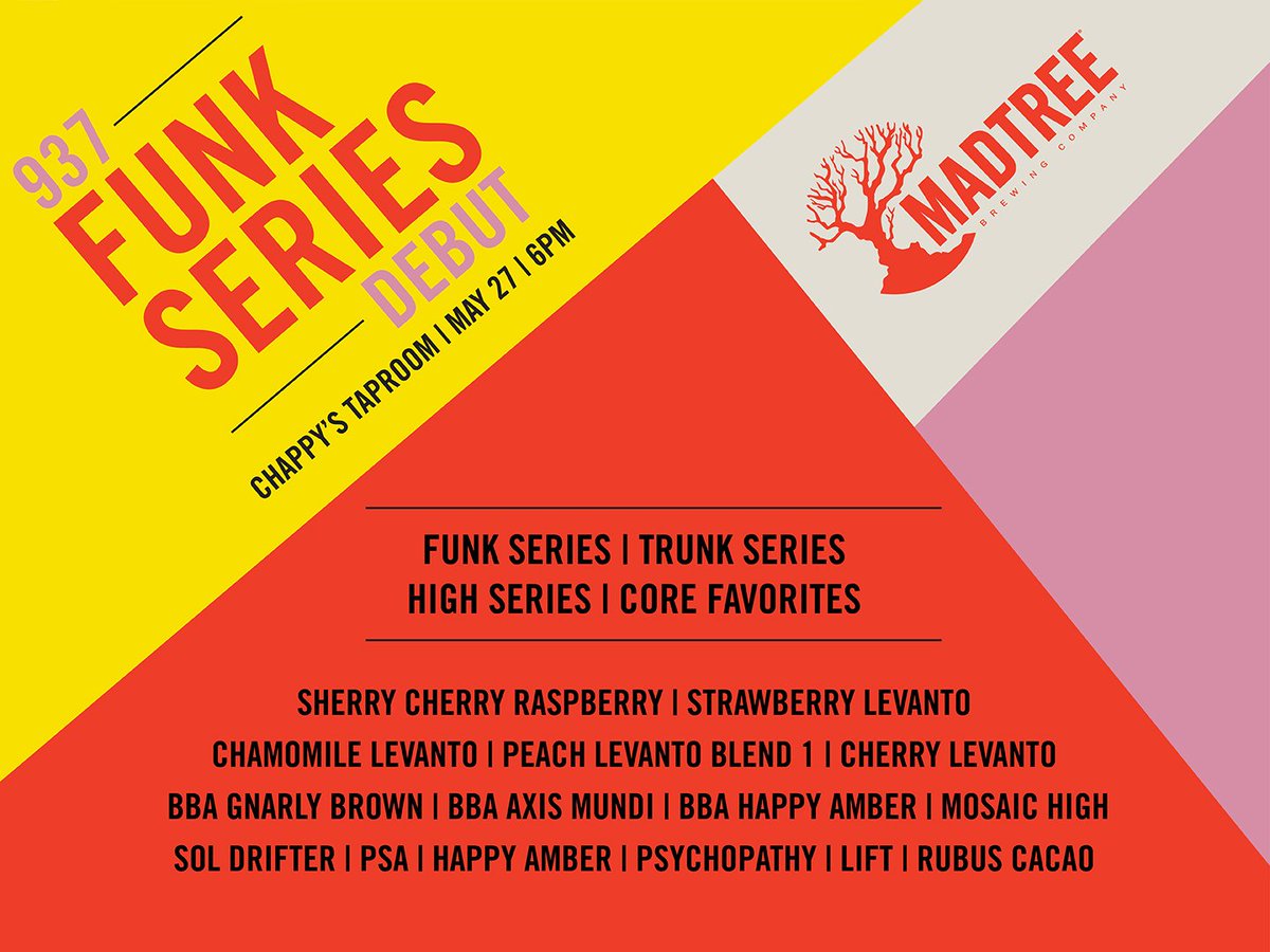 MadTreeBrewing's tweet photo. Heads up 937! We are bringing the Funk to @ChappysTapRoom on 5/27! Plus Trunk, High Series, and other favorites! https://t.co/32aOliwOhs