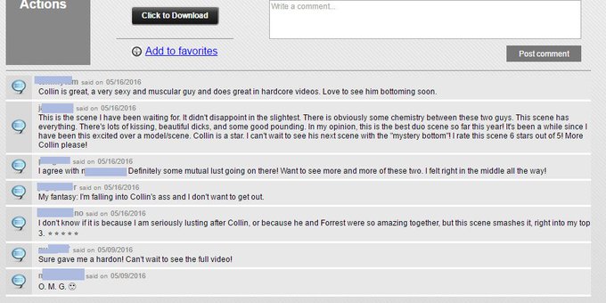 Some of the comments from the Collin Simpson HARDCORE debut. https://t.co/bgppLmkENQ <--- LINK HERE #gay