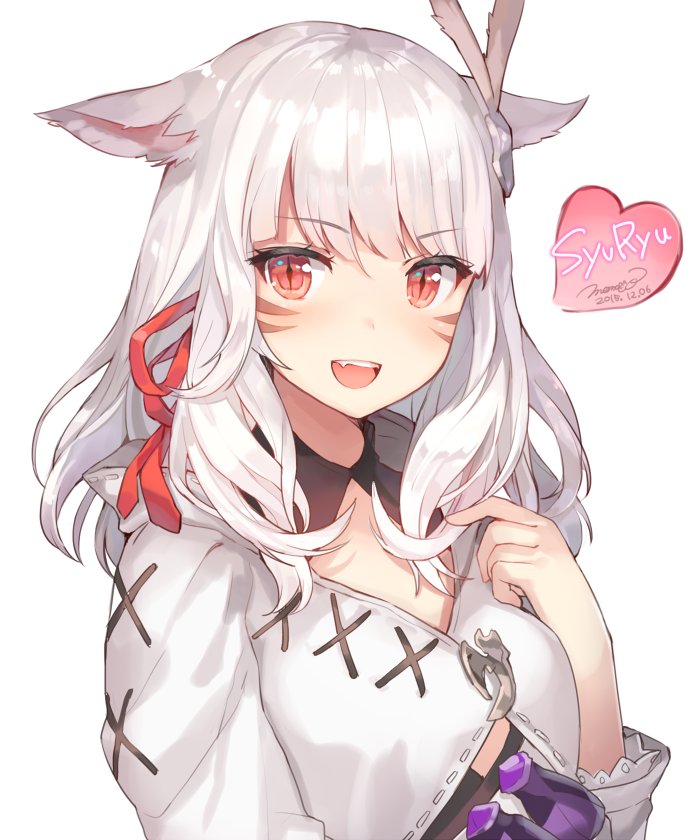 Anime girl with white hair and cat ears