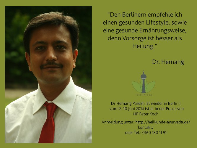 berlinveda's tweet photo. Bald ist wieder der erfahrene #Ayurveda Experte in der Stadt. Seid ihr bereit für eine #Pulsdiagnose ? https://t.co/7TR8tR7XY1