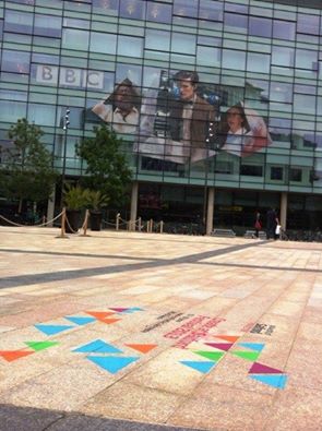 TemporaryPaint's tweet photo. Check out the eye catching adverts we placed for the University of Salford at BBC Manchester. #TemporaryPaint https://t.co/ZSYNatZwY4