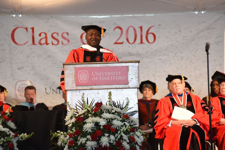 UofHartford's tweet photo. A huge thank you to @KennedyOdede of @hope2shine for his inspiring  Commencement speech! #UHart16 https://t.co/McOBsS77TG