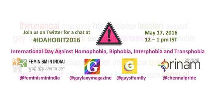 chennaipride's tweet photo. Stay tuned for the #IDAHOT2016 #TweetChat  beginning 12 PM on May 17th! #LGBT #LGBTChat https://t.co/AQ5hJbony3