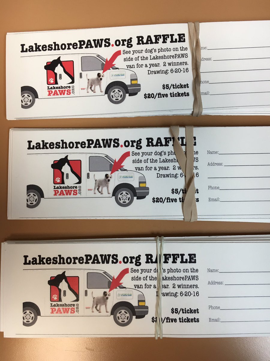 Lakeshore_PAWS's tweet photo. Raffle tickets are here ready for you to purchase and win your dog on the side of our van! #Lakeshorepaws https://t.co/NBKZTtYCmE