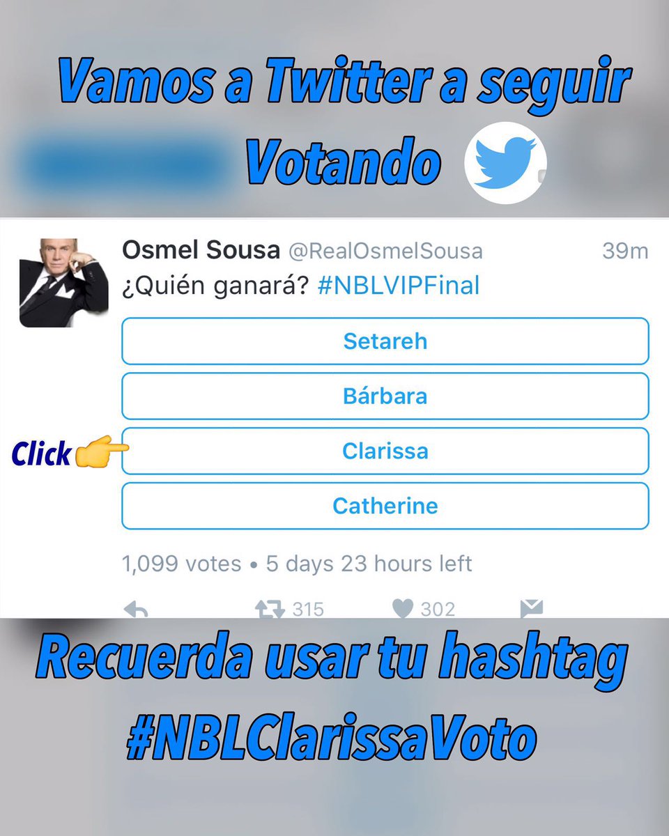 ClaryMolinaRD's tweet photo. Vamos todos a seguir votando  entre @RealOsmelSousa  y voten #NBLCLARISSAVOTO https://t.co/bWXK8jgyJs