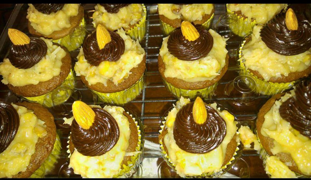 Batterbox_'s tweet photo. Look at what #batterbox baked today German chocolate cupcakes with chocolate ganache #homemade #chocolate #cupcakes https://t.co/JZES1Dsg2P