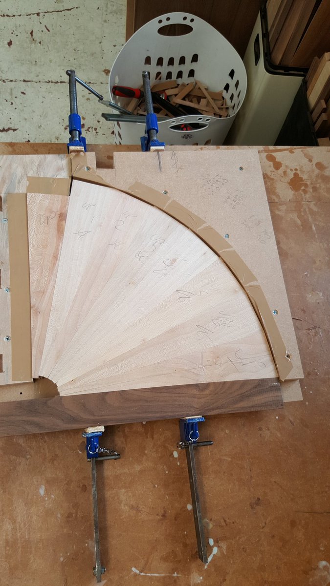 heliconiadesign's tweet photo. Lacewood segments loaded in glue up press 4 coffee table #ElephantParkTimberProject #LondonPlane #wood #coffeetable https://t.co/MkopstHIWR