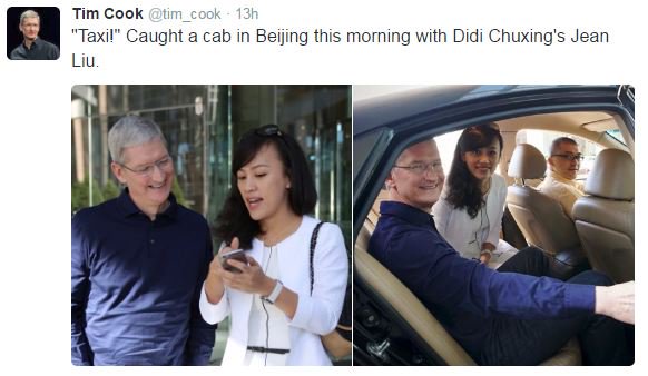 #TimCook rides to #AppleStore in Beijing in #DidiChuxing service ow.ly/umBB300fJKF #iPadNews