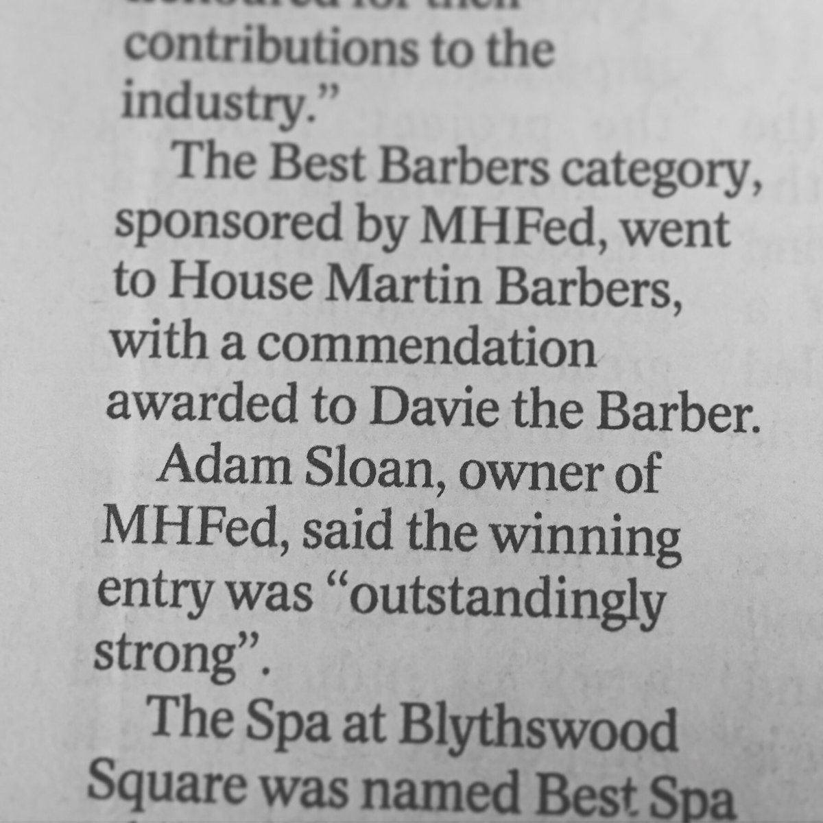 Still recovering from last night, but seeing this in the Herald perked me up! @TheMHFed #barber #lookawards16