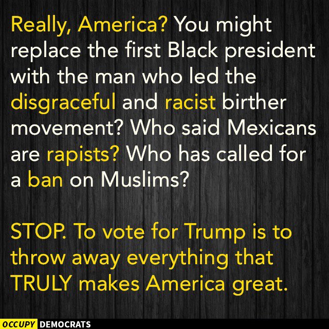 Ap_mecca93's tweet photo. We need to stop @realDonaldTrump now. He will destroy everything that already makes America great. #GetTheTrumpOut https://t.co/uwoShhdDeT