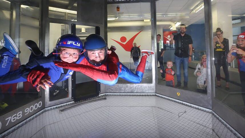 LoveYourMelon's tweet photo. Brody had his official superhero training with the @CUDenverLYM Crew! This cancer fighter ❤️'d indoor skydiving 💪 https://t.co/vjbqsyHpDI