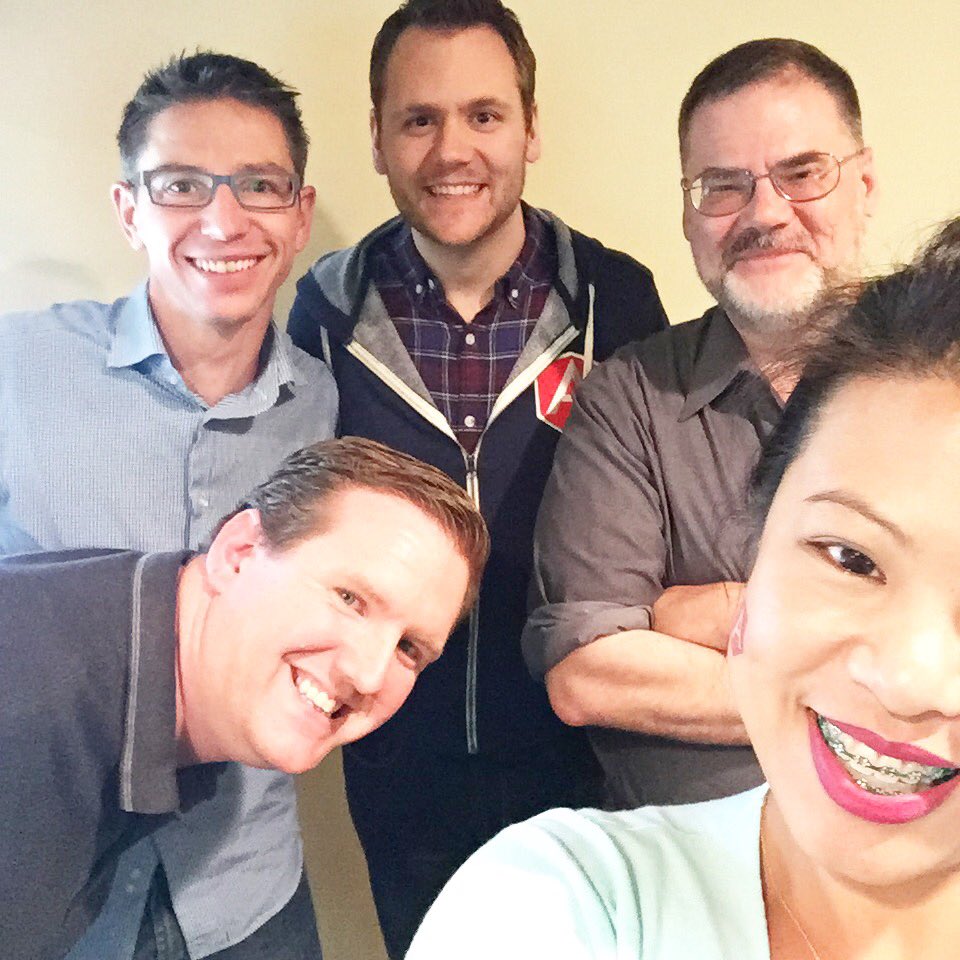 ladyleet's tweet image. Hanging with these guys @dpsthree @wnodom @stephenfluin @dunchunter at #angularbootcamp #ng2 #angular2 #angularjs