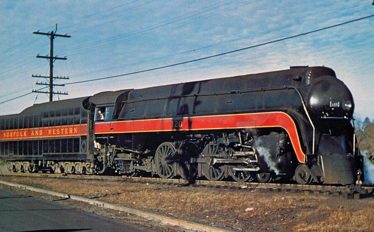 americanrails's tweet photo. Norfolk &amp; Western 4-8-2 #120 (K-2, based on the famous J's) at Petersburg, VA c.1957.  Clarence Cade photo. https://t.co/BmOXrcCcSI