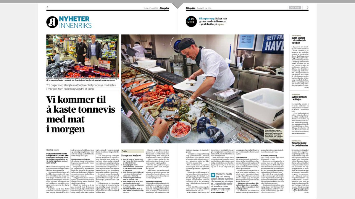 TomEngvik's tweet photo. Dyktige ansatte med lidenskap for faget, bidrar til mindre #matsvinn! @vkjuus #meny #aftenposten https://t.co/HxO1xdECEq